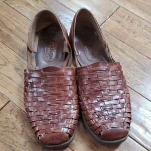Sunsteps Hand Woven Brown Leather Slip On Huaraches Sandals Shoes